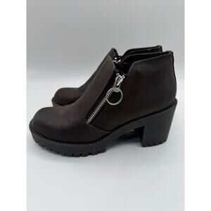 No Boundaries Y2K Brown Zip Front Chunky Heel Platform‎ Ankle Boots Size 8